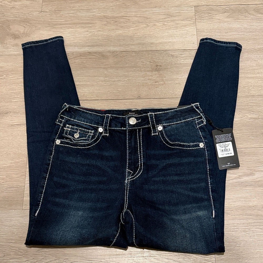 True Religion Women’s Dark Indigo Skinny Jeans with Contrast Stitching